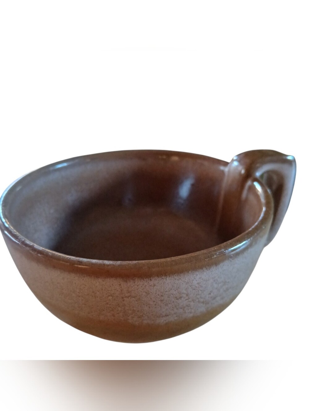 Frankoma Glazed Brown Ceramic Large Mug Bowl with Subtle Speckle Drip Glaze